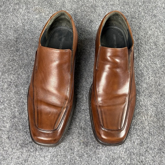 Y2K Johnston & Murphy Loafers Shoes Mens 11.5 Brown‎ Leather Square Toe Slip On - Picture 1 of 13